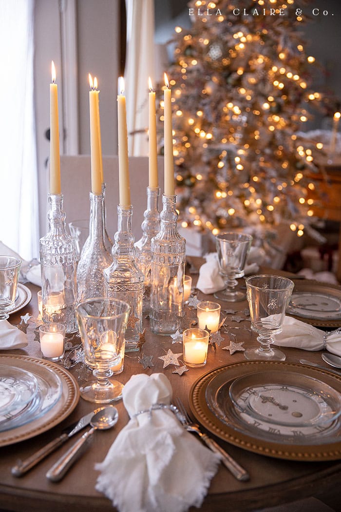 Rustic Glass Bottle Candle Holders with Star Confetti — New Years Eve Party Decor