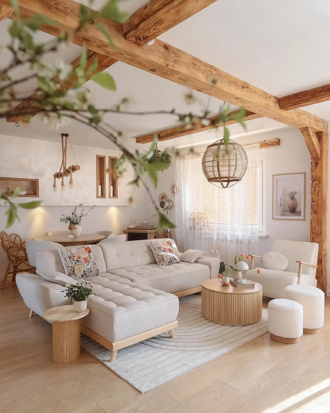 Scandinavian Hygge with Exposed Beams and Rattan Accents — Hygge Home Decor