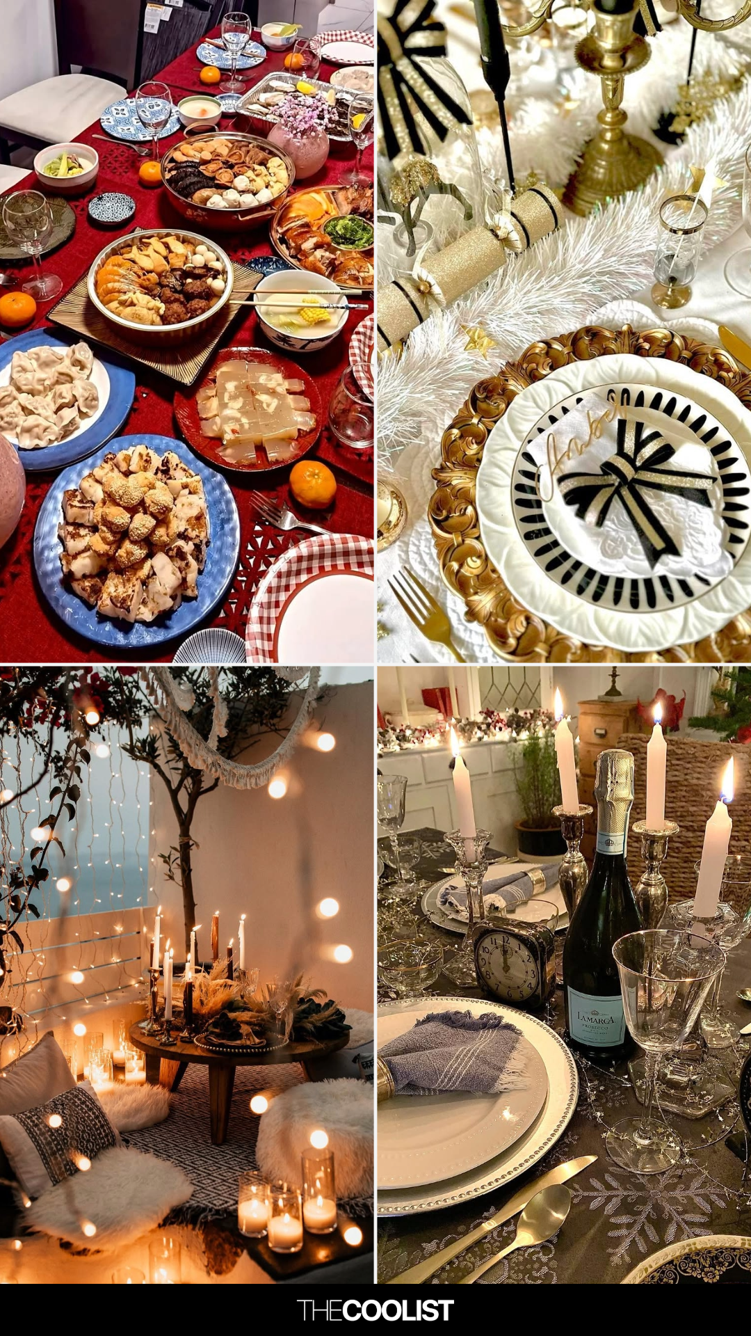 Vibrant Red Tablecloth Laden with Food Platters — New Years Eve Party Decor