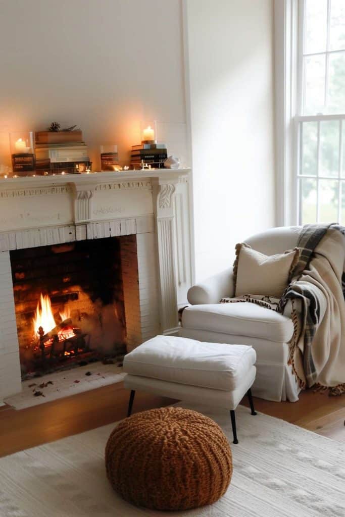 Cozy Hygge-Inspired Mantel with Books and Candles — Winter Mantel Decor