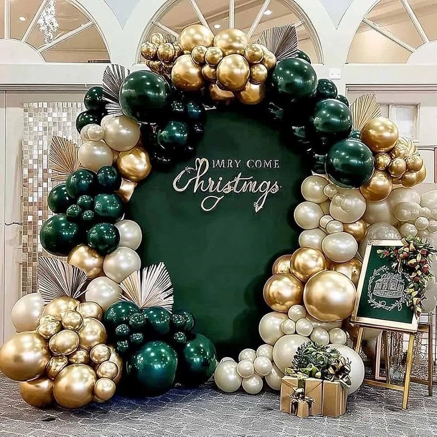 Emerald Green and Gold Balloon Garland Arch for Glamorous Events — New Years Eve Balloon Garland