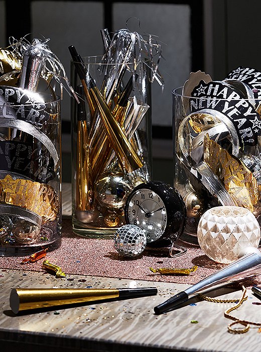 New Year's Eve Party Accessories in Glass Cylinders — New Years Eve Party 2027