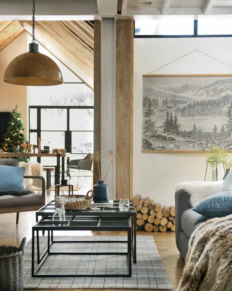Modern Rustic Living Room with Large Landscape Artwork — Winter Home Decor