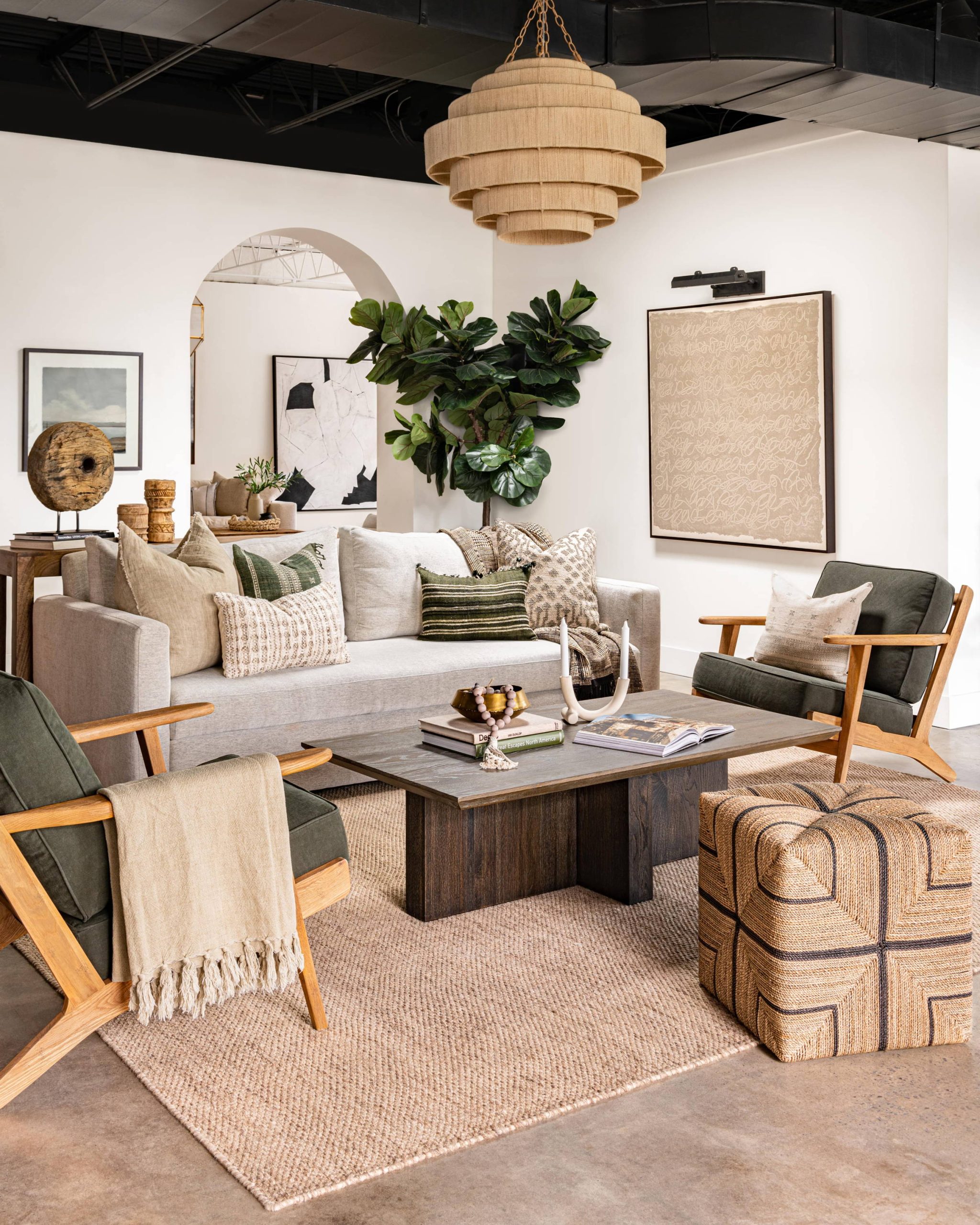 Open-Plan Hygge with Layered Rugs and Large Plant — Hygge Home Decor