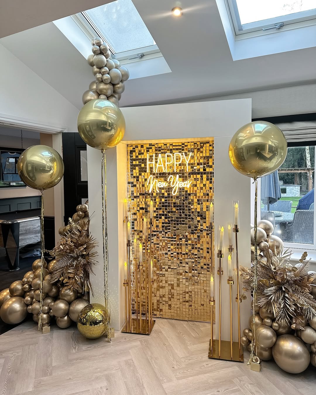 Dazzle Guests with a Gold Sequin Wall and Neon 'Happy New Year' Sign — New Years Eve Party 2027