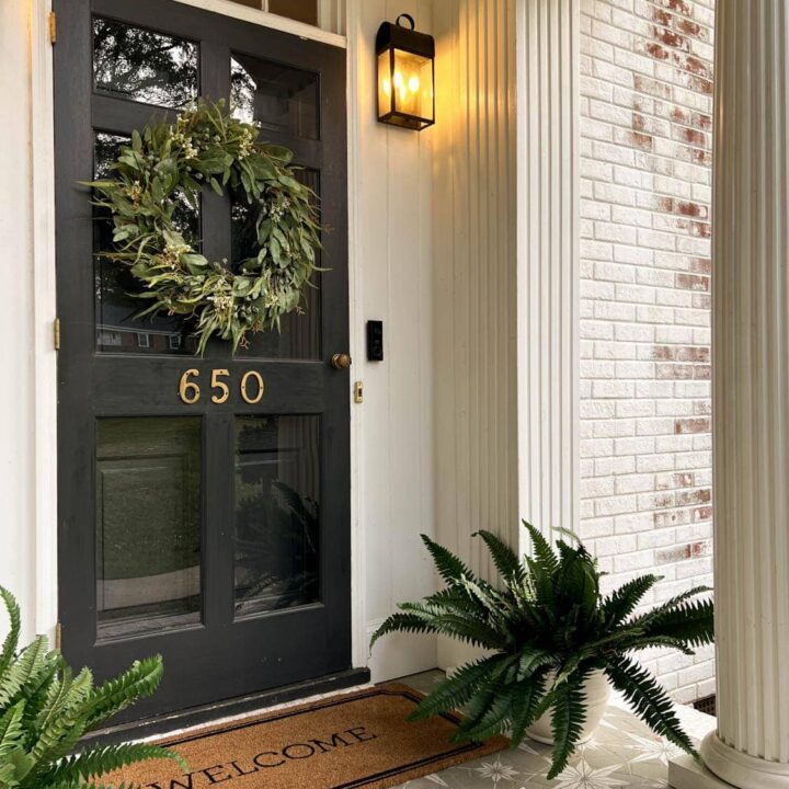Modern Minimalist Door with Eucalyptus Wreath — Winter Front Door Decor
