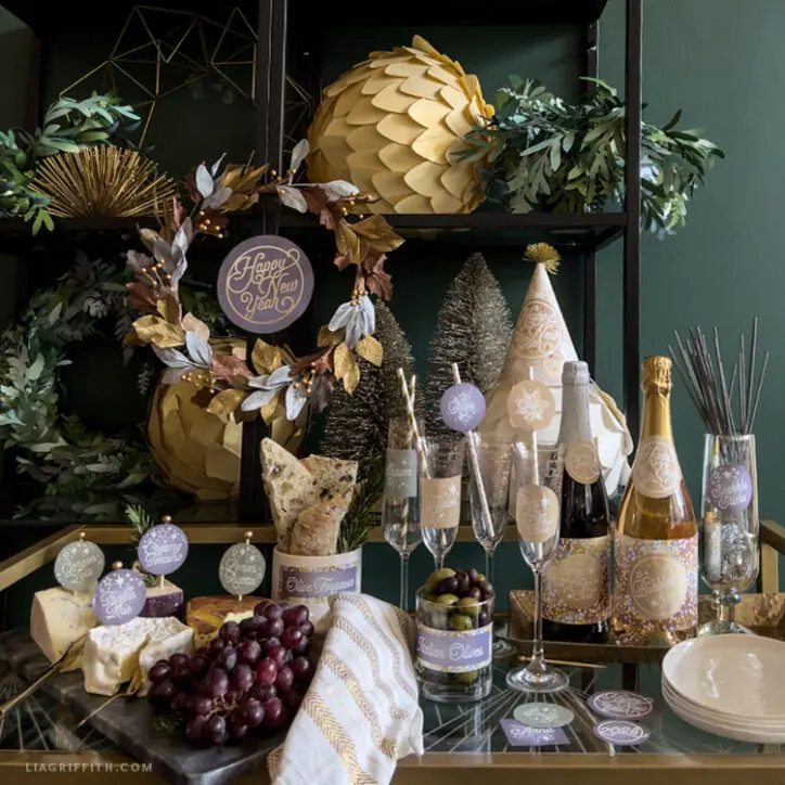 Festive Gold-Accented Bar Cart for New Year's Eve Delights — Gold New Years Eve Decor