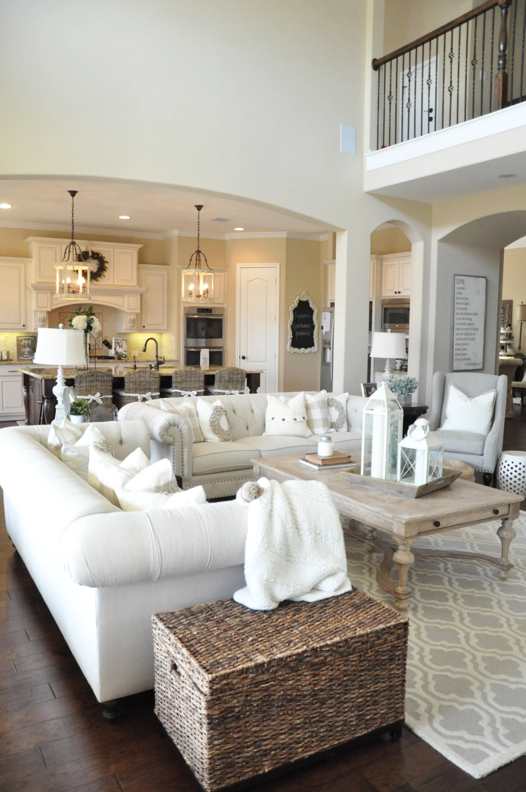 Farmhouse Living Room with Large Cream Sectional Sofa — Winter Home Decor