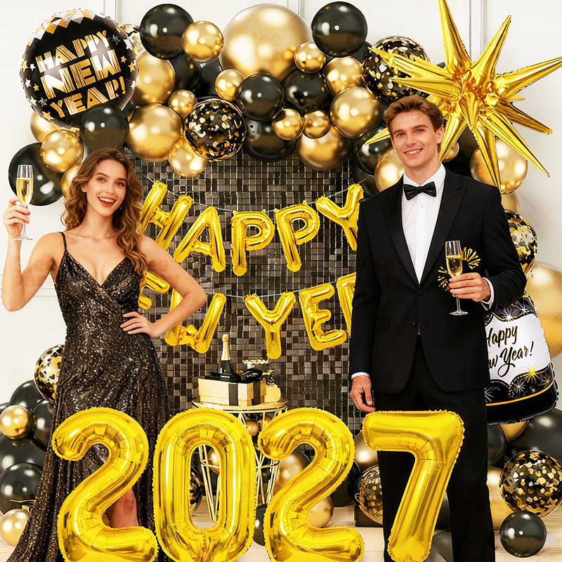 202 New Year Decorations Gold Black Balloon Arch Kit Happy New Year Party Kit Wholesale | New Year Balloon Sets | GleeParty Custom Balloon Sets