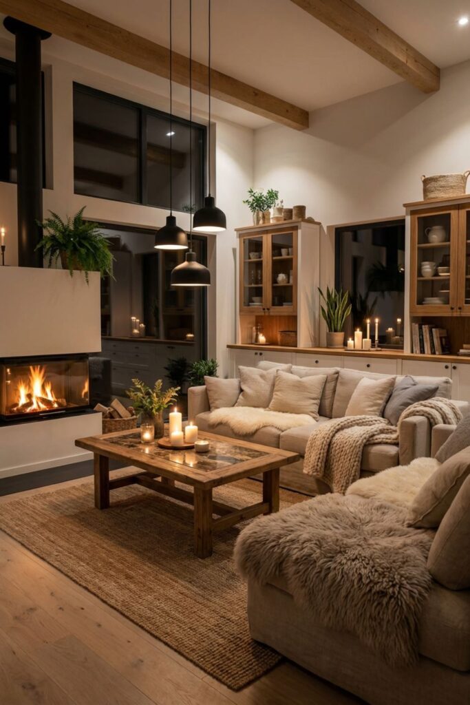 Evening Ambiance with Abundant Candles and Soft Textures — Hygge Home Decor