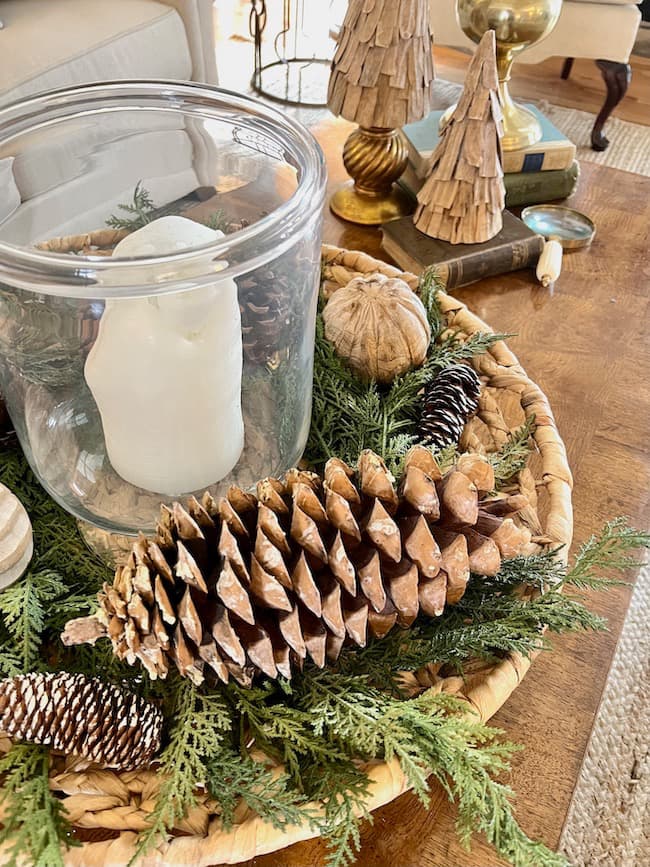 Rustic Centerpiece with Pinecones and Candle — Winter Home Decor