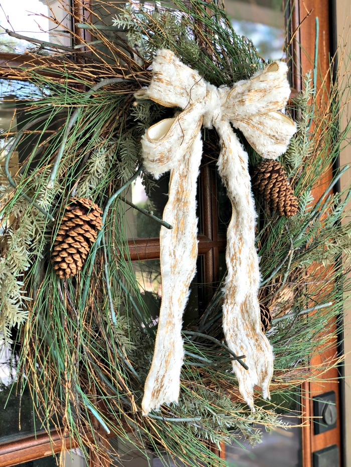 Rustic Elegant Wreath with Textured Faux Fur Bow — Winter Front Door Decor