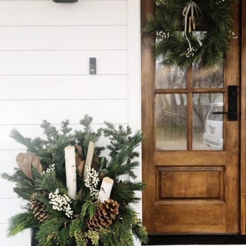 Farmhouse Style with Abundant Greenery Planter — Winter Front Door Decor