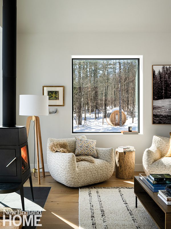 Cozy Hygge Living with Wood-Burning Stove and Forest View — Hygge Home Decor