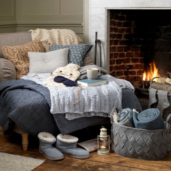 Traditional Hygge with Layered Throws and Fireplace Glow — Hygge Home Decor