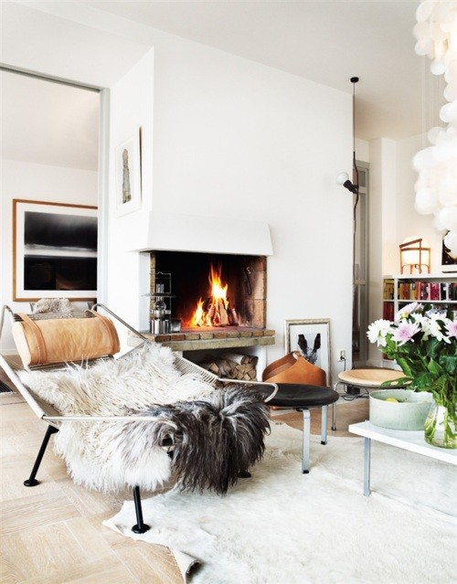 Scandinavian Living Room with Sheepskin Textures — Winter Home Decor