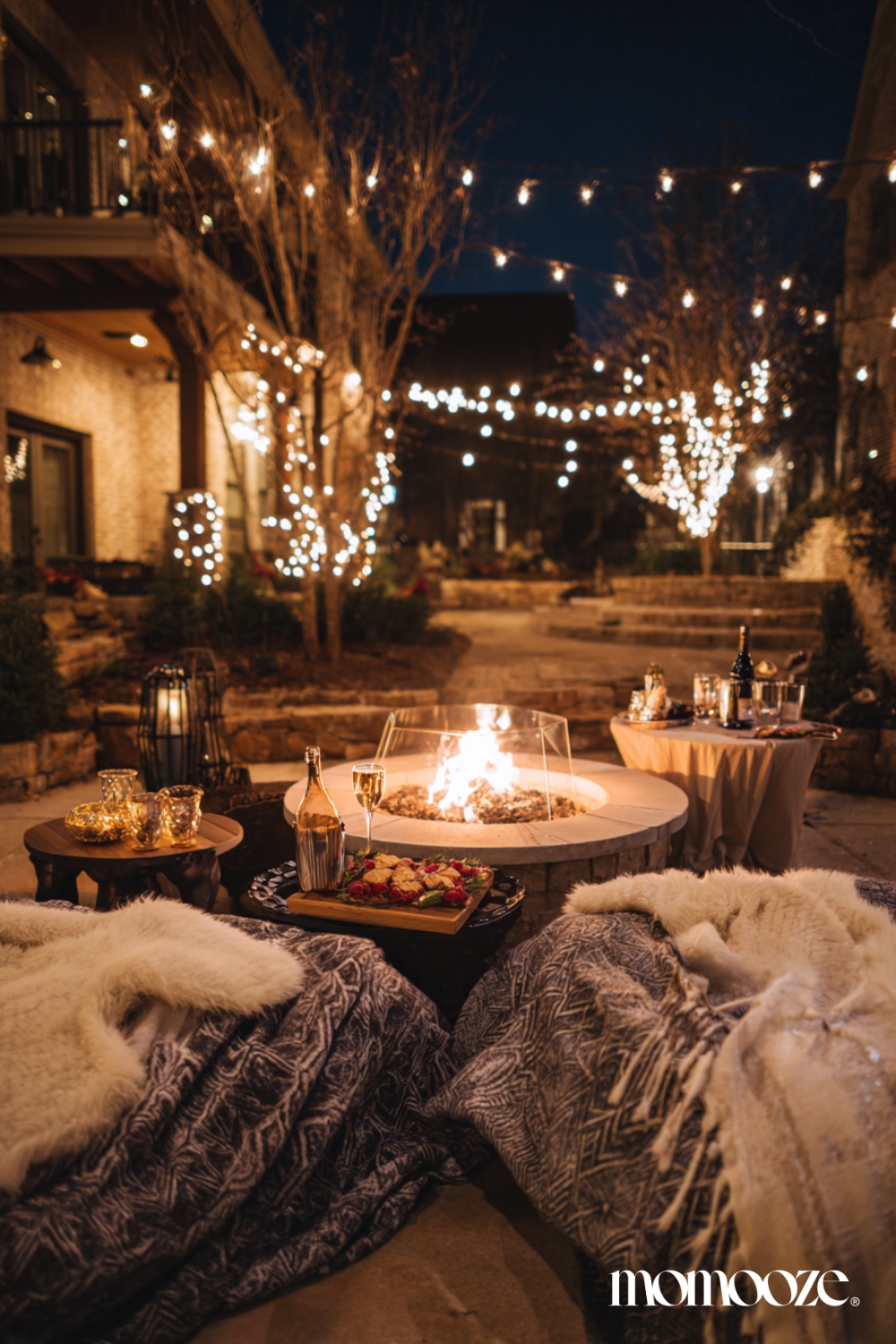 Cozy Outdoor New Year's Eve with a Glowing Fire Pit and Plush Throws — New Years Eve Party 2027