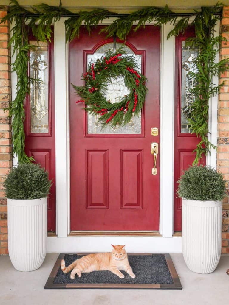Modern Porch with Black Planters and Birch Logs Modern Porch with Black Planters and Birch Logs — Winter Porch Decor