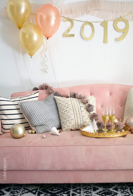 Festive Wooden Table with Gold-Sparkled Party Hat Centerpiece — New Years Eve Party Decor