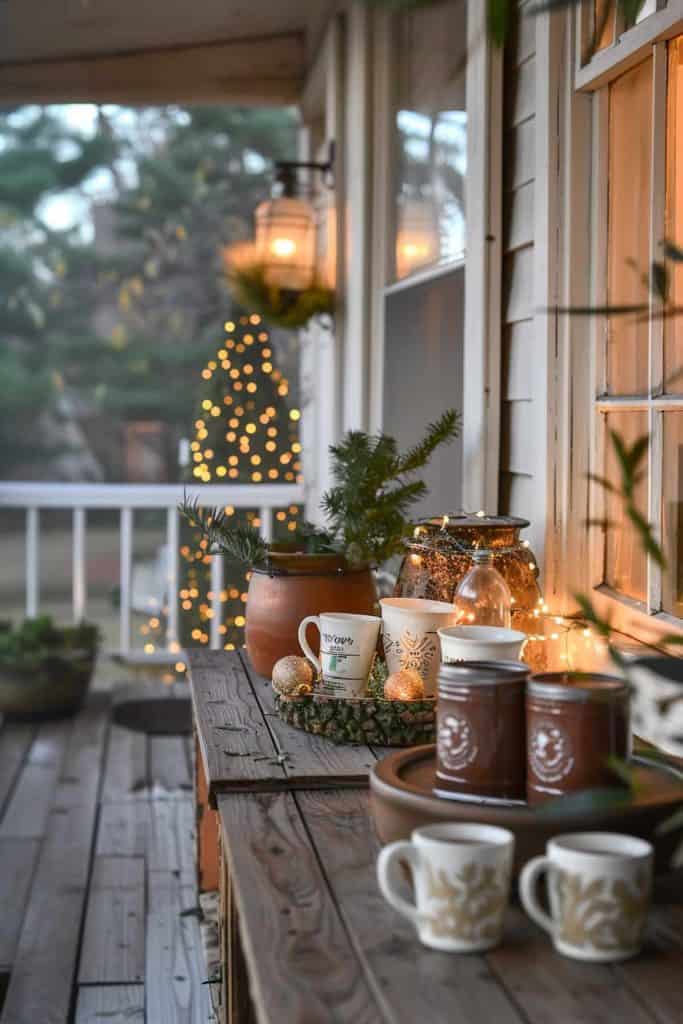 Cozy Tabletop Vignette with Fairy Lights Cozy Tabletop Vignette with Fairy Lights — Winter Porch Decor