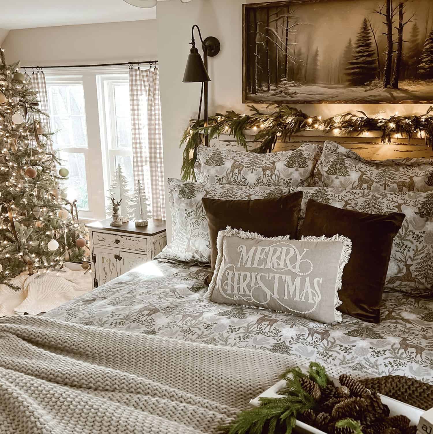 Festive Bedding and a Christmas Tree in a Farmhouse Bedroom — cozy christmas bedroom 2026