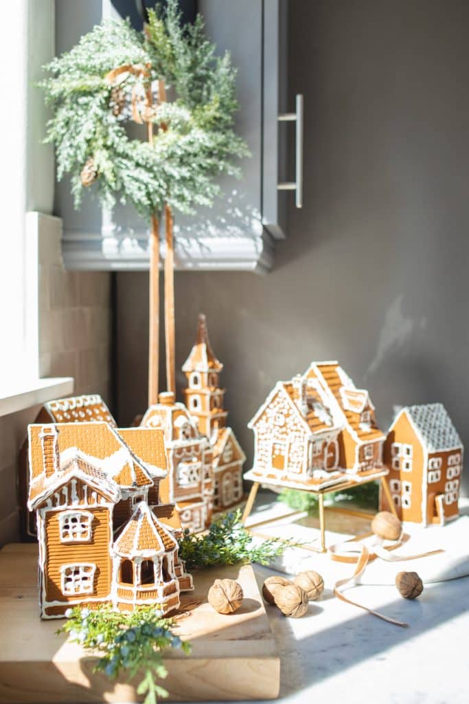 Kitchen Counter Gingerbread House Collection — gingerbread christmas decor ideas 2026