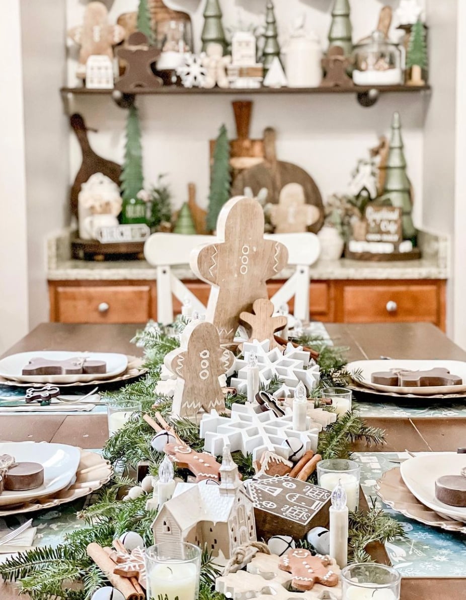 Rustic Christmas Table Centerpiece with Gingerbread Figures — gingerbread christmas decor ideas 2026