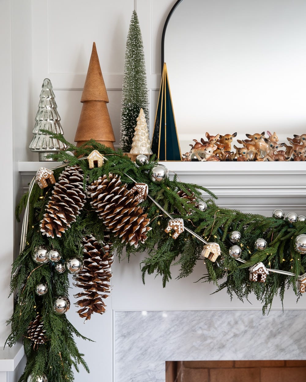 Fireplace Mantel Garland with Gingerbread House Ornaments — gingerbread christmas decor ideas 2026