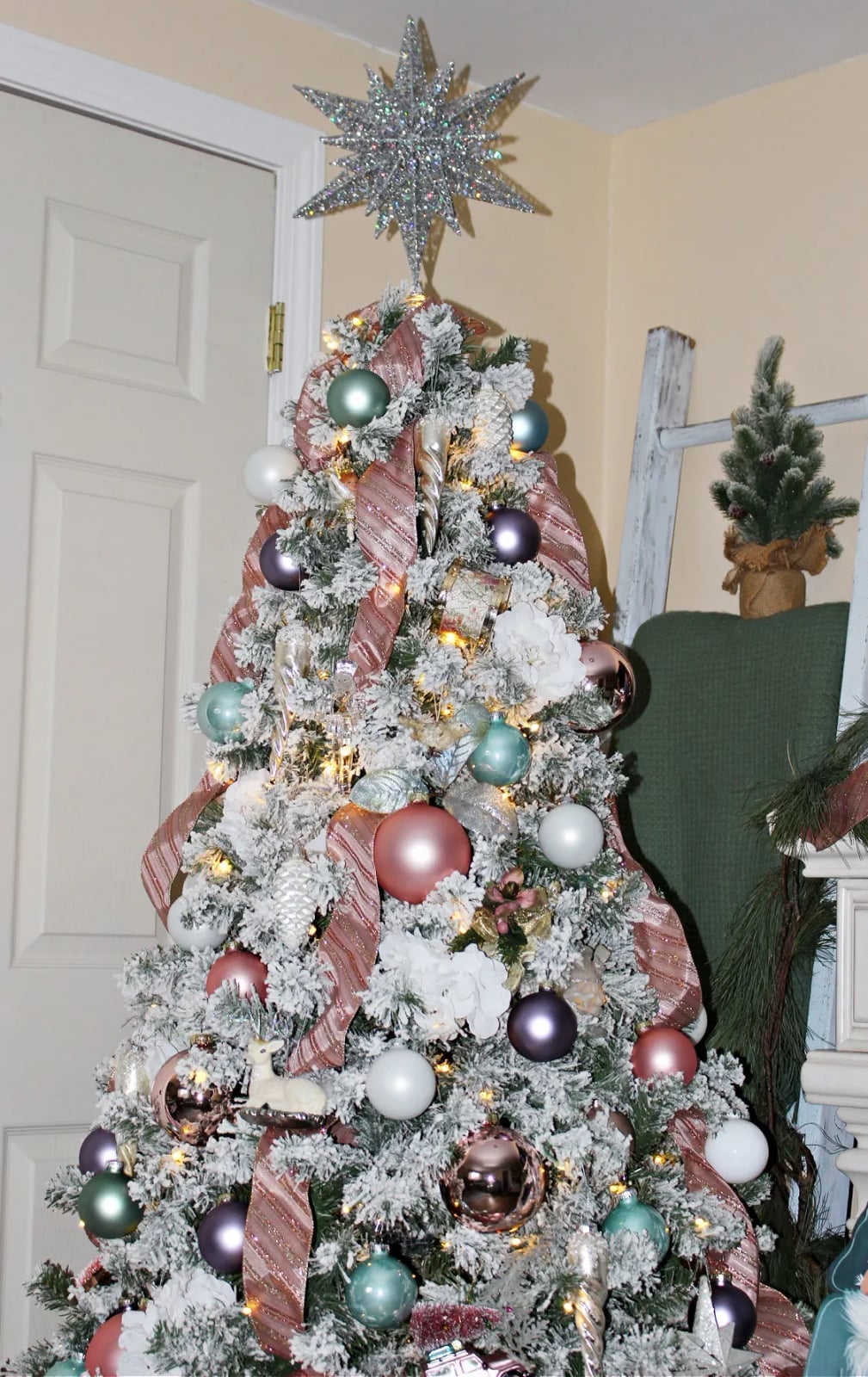 Whimsical Frosted Tree with Pastel Ornaments and Star Topper — pastel christmas tree 2026