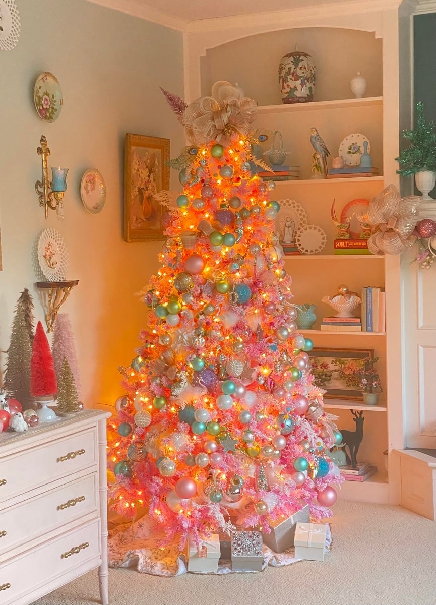 Traditional Pastel Christmas Tree with Pink, Aqua, and White Decor — pastel christmas tree 2026