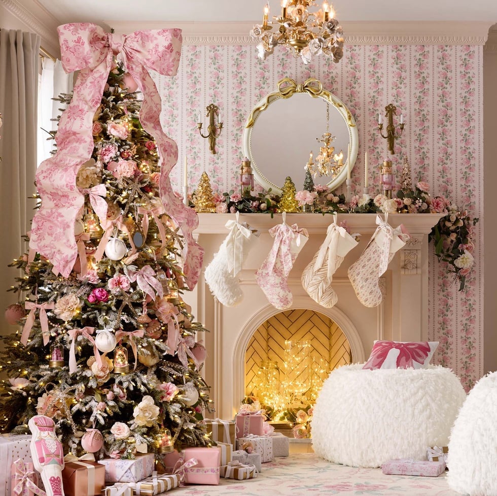 A Chic Pink Christmas Tree with Floral Ornaments and a Statement Bow — pastel christmas tree 2026