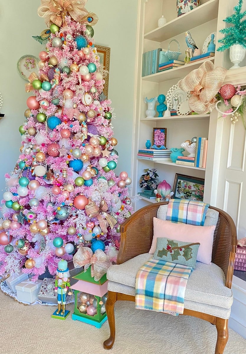 Maximalist Pastel Pink Tree with Whimsical Accents — pastel christmas tree 2026
