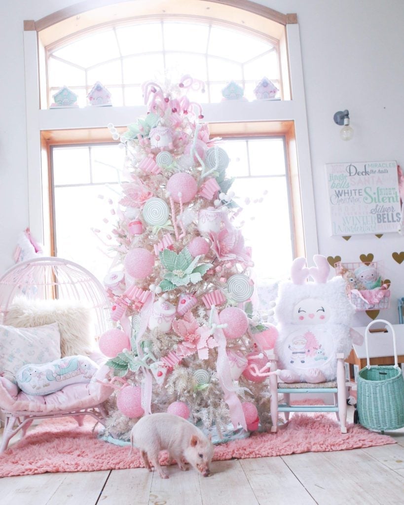 Cozy Corner with a Pastel Pink and White Whimsical Tree — pastel christmas tree 2026
