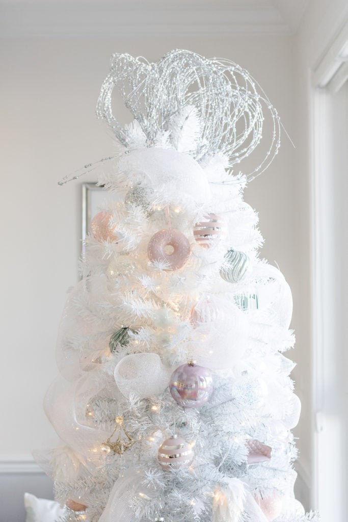 Modern White Tree Adorned with Pastel Pink and Green Ornaments — pastel christmas tree 2026